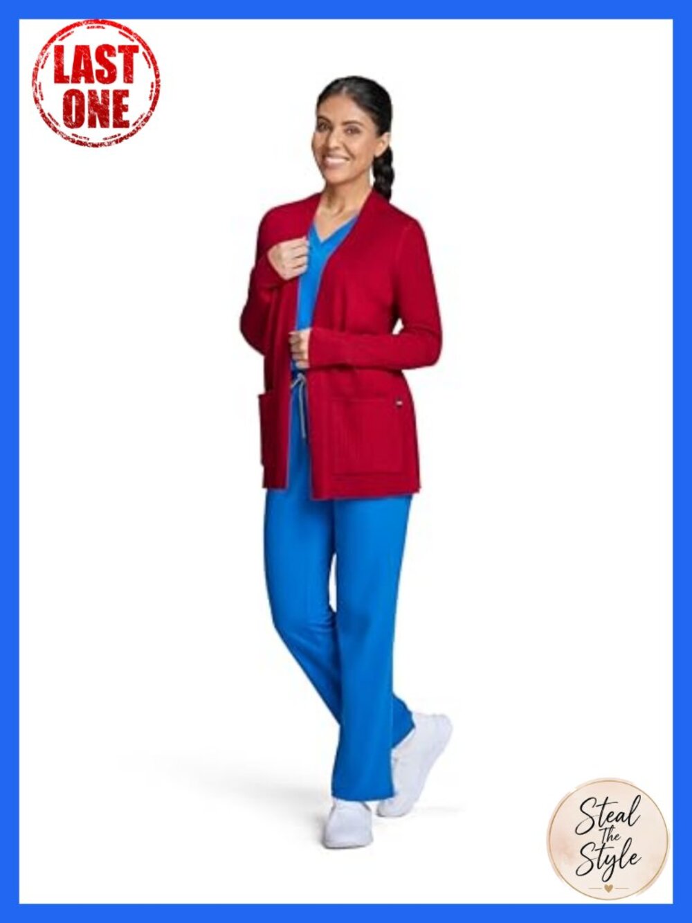 Kori Open-Front Sweater Wrap Scrub Jacket Soft Knit 2 Pockets Medical